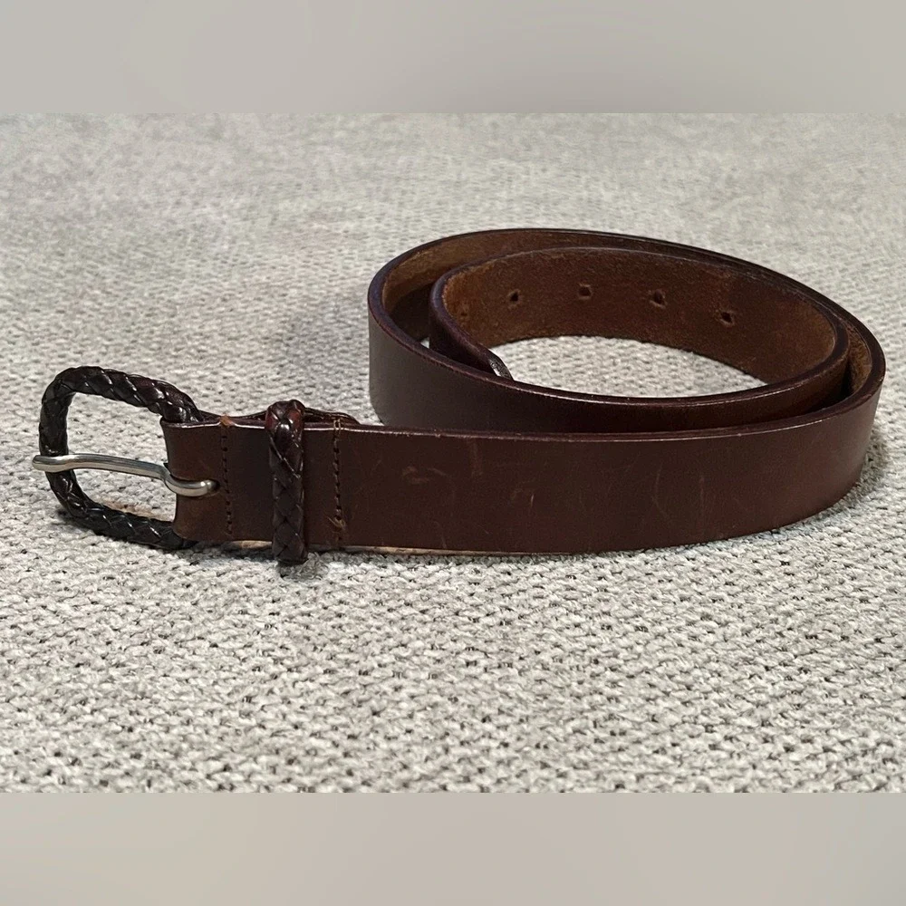 The Limited Brown‎ Leather Belt with Braid Detailing 30